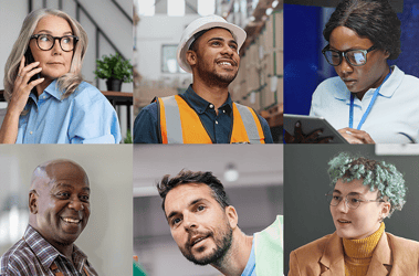 Graphic featuring 6 photos of different people in various work environments