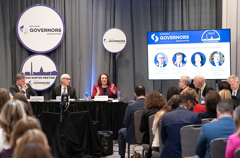 At the National Governors Association’s February meeting, JFF CEO Maria Flynn joined Wisconsin Governor Tony Evers, Wyoming Governor Mark Gordon and GE Aerospace’s Christian Meisner from NGA’s Education, Workforce and Community Investment Task Force to discuss how states can expand non-degree pathways to good jobs.